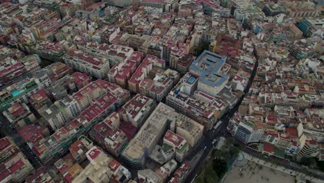 Crowded-Benidorm-City-Streets-and-Buildings-in-Spain,-Aerial-Drone-Bird's-Eye-View