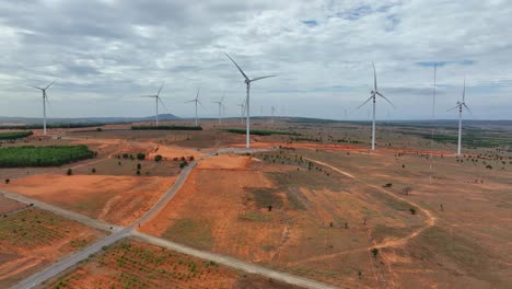 Drone-view-wind-turbines-farm-on-the-hill-of-Hoa-Thang,-Bac-Binh,-Binh-Thuan-province,-central-Vietnam