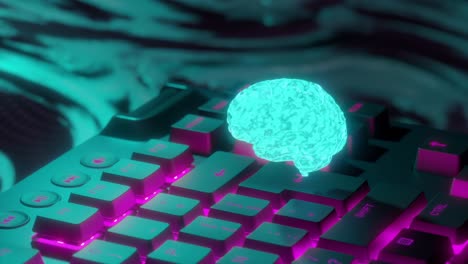 Motion-graphics-of-glowing-human-brain-over-spinning-computer-keyboard