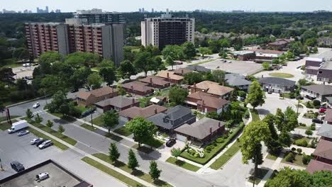 Aerial-view-circling-over-houses-in-an-Etobicoke-neighborhood