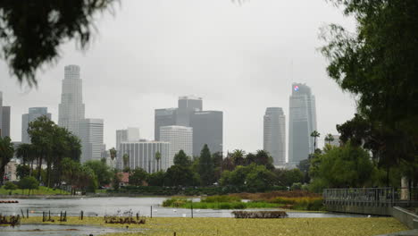 A-Wide-Shot-of-the-Downtown-of-LA-Skyline-in-the-Rain-During-the-Atmospheric-River-Flooding