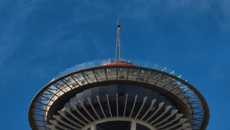Unique-lowering-aerial-view-of-the-Space-Needle's-observation-deck