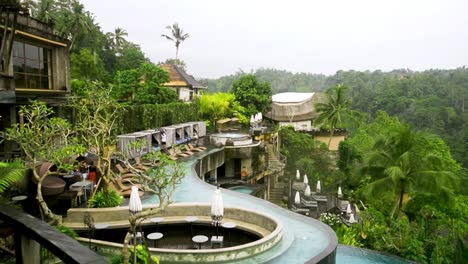 Luxury-tropical-resort-and-pool-overlook-jungle-forest-in-Bali