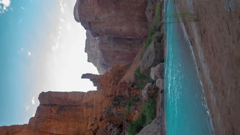 Vertical-4k-Timelapse,-Turquoise-River-Water-in-Grand-Canyon-National-Park-Arizona-USA,-Hopi-Salt-Hiking-Trail