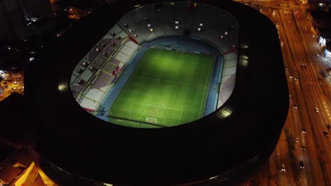 Drone-video-of-Peru's-national-stadium-during-night-time