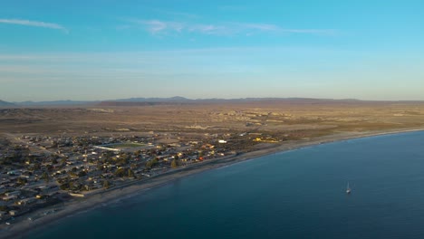 Aerial-pan-over-desert-city-peninsula-coastal-town-Bahia-Asuncion-Mexico