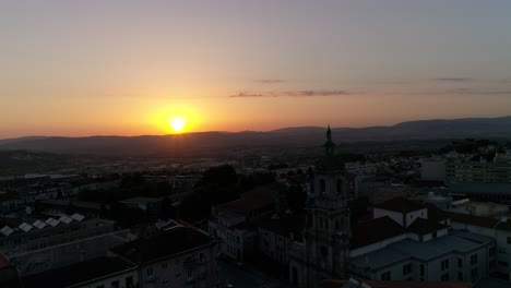 Flying-Over-City-of-Braga-at-Sunset