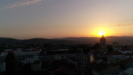 Flying-Over-Church-at-Sunset-City-of-Braga-in-Portugal