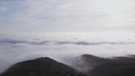 Drone-shot-of-clouds-above-atlantic-ocean-in-Sintra,-Portugal