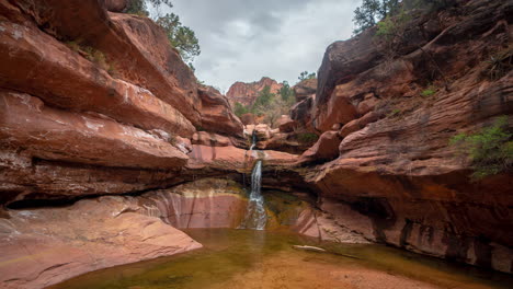 Timelapse,-Zion-National-Park-Utah,-Lower-Pine-Creek-Falls-and-Red-Sandstone-Formations