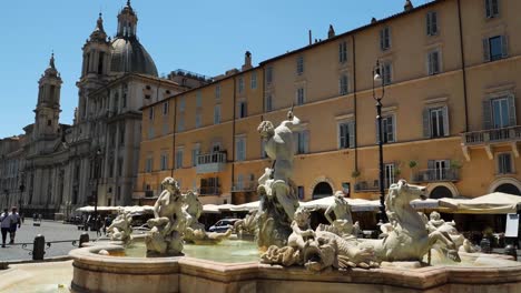 Fountain-of-the-Neptune-and-Sant'Agnese-in-Agone-church-in-background,-Piazza-Navona,-Rome,-Italy
