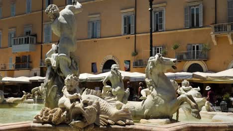 Close-up-of-the-Fountain-of-the-Neptune-in-Piazza-Navona,-Rome,-Italy
