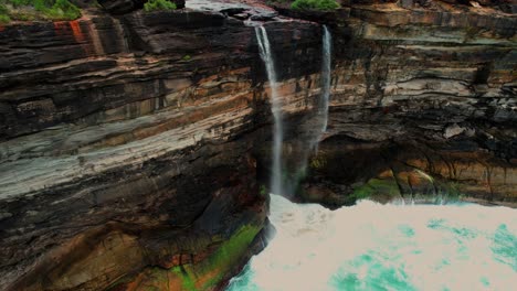 Curracurrong-Falls,-Australia-Drone-Shows-Double-Falls-and-Sea-Cave