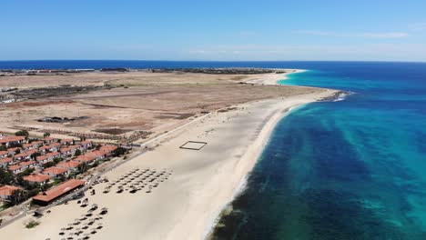 Aerial-View-Of-Empty-Idyllic-Beach-Landscape-At-Sal-Cape-Verde