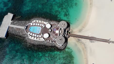 Aerial-Birds-Eye-View-Over-Bikini-Beach-Club-In-Sal-Cape-Verde