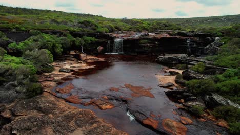 Curracurrong-Falls,-Australia-Drone-Flys-Backwards-Revealing-Waterfall