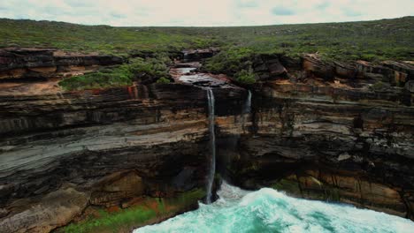 Curracurrong-Falls,-Australia-Drone-Shot-of-Waterfall-and-Green-Foliage