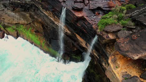Curracurrong-Falls,-Australia-Drone-Flys-Above-Double-Waterfall