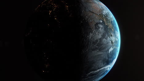 Erde-Aus-Dem-Weltraum,-Während-Sich-Der-Planet-Langsam-Vor-Der-Sonne-Zurückzieht,-Um-Eine-Sonnenfinsternis-Zu-Erzeugen---3D-Animation-4k