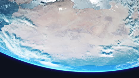 Sahara-Desert-Africa-from-Space-with-Earth-Slowly-Rotating-with-View-from-Orbit-with-Dynamic-Clouds-Sea-and-Atmosphere
