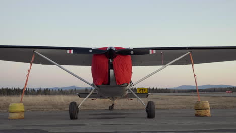 Light-Aircraft-In-Vanderhoof-Airport-At-Dusk-In-Vanderhoof,-BC,-Canada