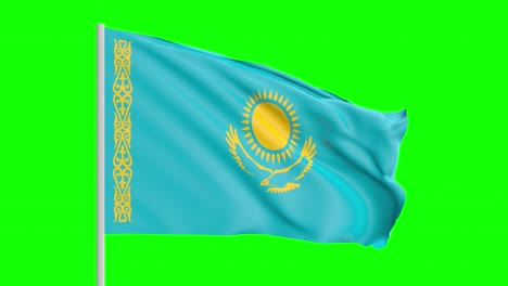 Nationalflagge-Kasachstans-Weht-Im-Wind-Auf-Grünem-Bildschirm-Mit-Alpha-Matte
