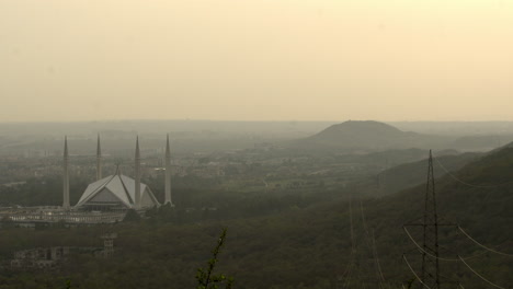 Shot-Of-Faisal-Mosque-And-Surrounding-Landscape-In-Islamabad-In-Pakistan