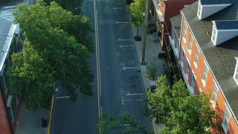 Sunset-over-the-empty-street-in-Lititz,-on-4th-July-during-pandemic