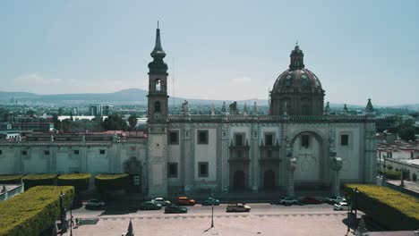 Frrntal-facade-view-of-Santa-Rosa-de-Viterbo-church-in-Queretaro-Mexico