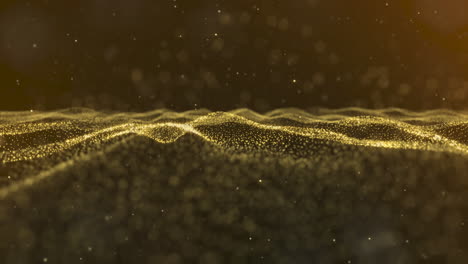 Wunderschöner-Goldener-Sternenozean,-Der-Mit-Glitzerpartikeln-Auf-Abstraktem-Hintergrund-Winkt