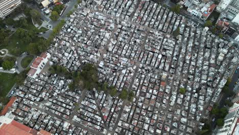 Aerial-high-angle-shot-of-La-Recoleta-Cemetery,-a-touristic-spot-in-Buenos-Aires