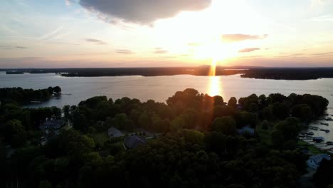 Aerial-Sunset-over-Lake-Norman-NC,-Lake-Norman-North-Carolina