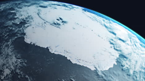 Antarktis-Aus-Dem-Weltraum,-Zeigt-Den-Gesamten-Kontinent,-Gefrorenes-Schelfeis-Mit-Langsam-Rotierender-Erde,-Blick-Aus-Der-Umlaufbahn-Mit-Dynamischen-Wolken,-Meer-Und-Atmosphäre