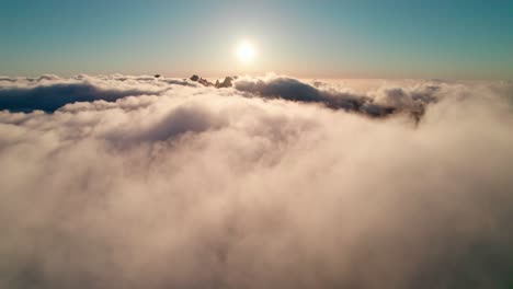 Aerial-above-moving-clouds,-Madeira,-Portugal