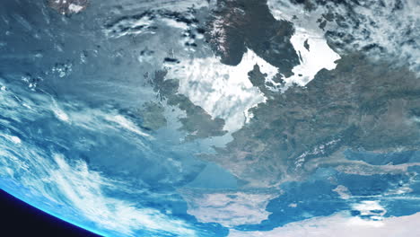UK-Europe-EU-from-Space-with-Earth-Slowly-Rotating-with-View-from-Orbit-with-Dynamic-Clouds-Sea-and-Atmosphere-4K