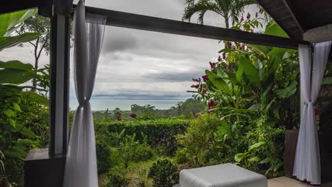 Time-lapse-of-a-beautiful-tropical-paradise-outside-of-a-hotel-window