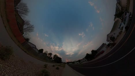 A-unique-time-lapse-of-a-neighborhood-during-dusk-through-a-fish-eye-perspective