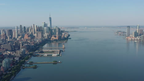 A-drone-view-high-over-the-Hudson-River-early-on-a-sunny-morning