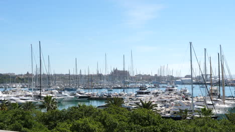Sailboats-And-Yachts-At-The-Marina-Port-de-Mallorca-In-Palma,-Spain-On-A-Sunny-Summer-Day