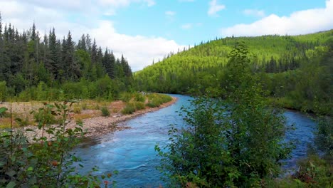 4K-Drone-Video-of-Chena-River-at-Angel-Rocks-Trailhead-near-Chena-Hot-Springs-Resort-in-Fairbanks,-Alaska
