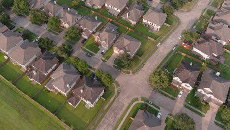 Birds-eye-view-of-Suburban-homes-just-outside-of-Houston,-Texas