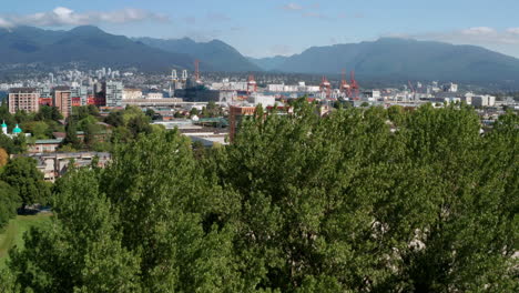 Magnificent-Landscape-In-Strathcona-Park,-Downtown-Eastside,-and-Port-of-Vancouver---aerial-shot