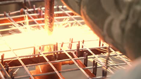 Sparks-Flying-From-Spot-Welding-On-Wire-Reinforcement-Frame