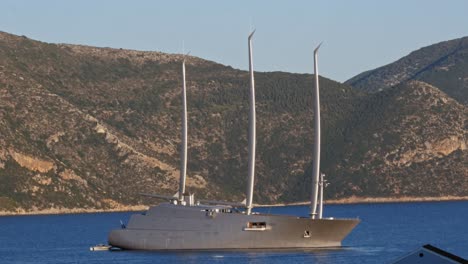 Famous-Super-Sailing-Yacht-A-Sailing-In-Scenic-Harbor-Of-Kefalonia-Greece---wide-shot