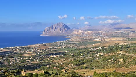 Exclusive-panoramic-view-of-Mount-Cofano-and-Bonagia-gulf-from-Erice-viewpoint-in-Sicily