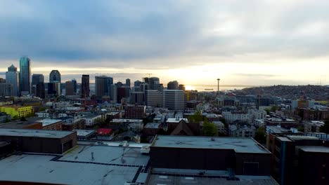 Wide-aerial-shot-showing-the-growing-Seattle-skyline,-circa-2015