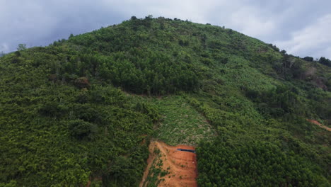 Aerial,-slope-of-a-hill-cleared-for-agricultural-farm-field-in-Southeast-Asia