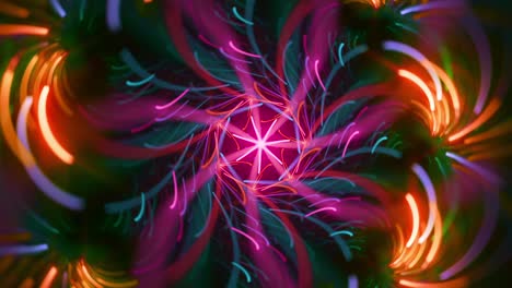 Kaleidoscope-floral-fractal-abstract---vintage-neon-nostalgia---seamless-looping-music-vj-colorful-chaotic-streaming-backdrop-art