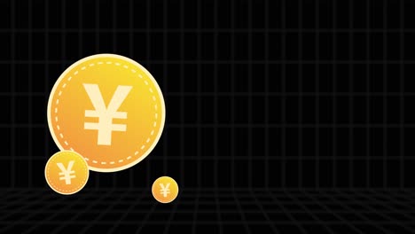 Moneda-Yen-Flotando-En-El-Lado-Izquierdo-Con-Fondo-Negro-Fuera-De-Foco