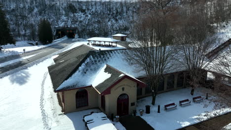Horseshoe-Curve-Visitors-Center-and-funicular-in-winter-snow